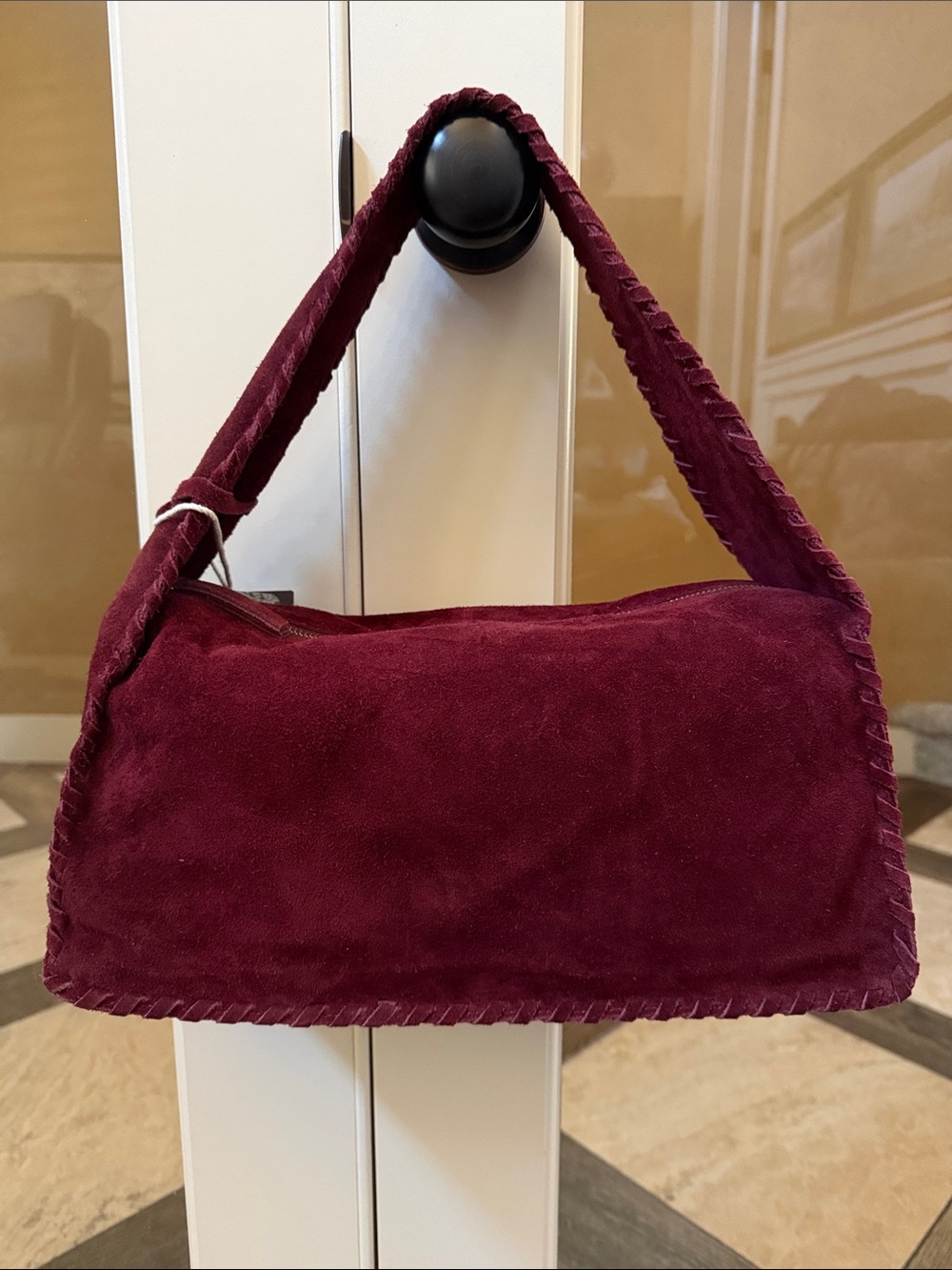 Haute Hippie Women's Burgundy Genuine Suede Whipstitch Trim Shoulder Bag - Picture 8 of 10